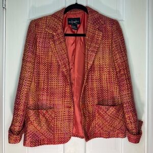 Neon Pink and Orange Tweed-Style Blazer